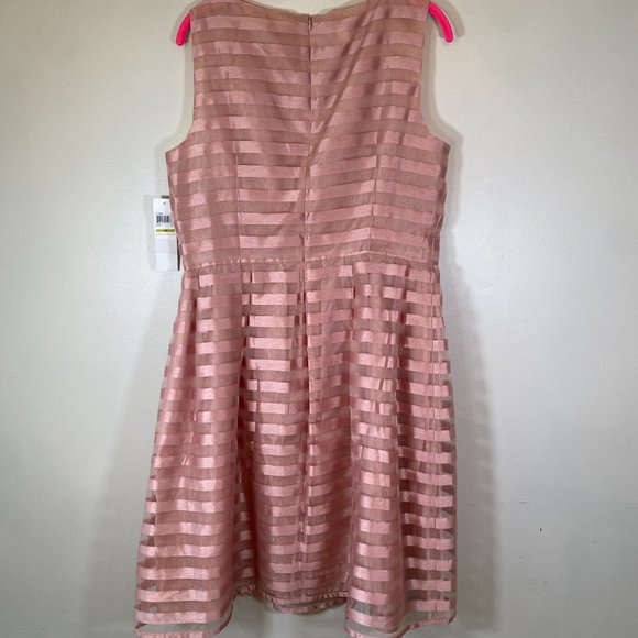 NWT London Times Modcloth Rose Gold Pink Retro Organza Stripe A Line Dress - Picture 7 of 8